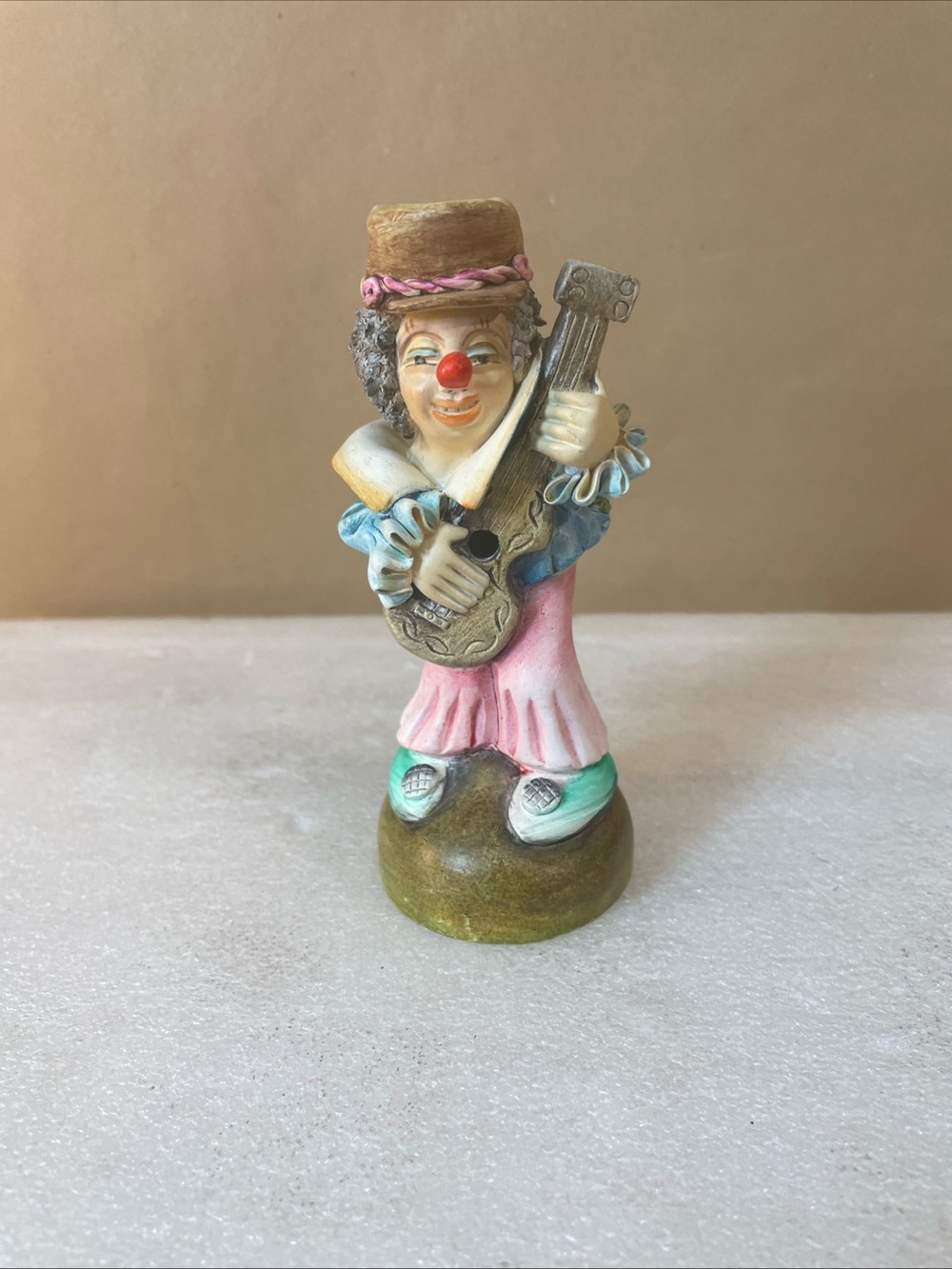 Hand-Painted Pink & Blue Clown Figurine Ceramic Accent